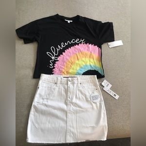 GIRL shirt and denim white skirt Influencer  set fits 9-10 years old.
